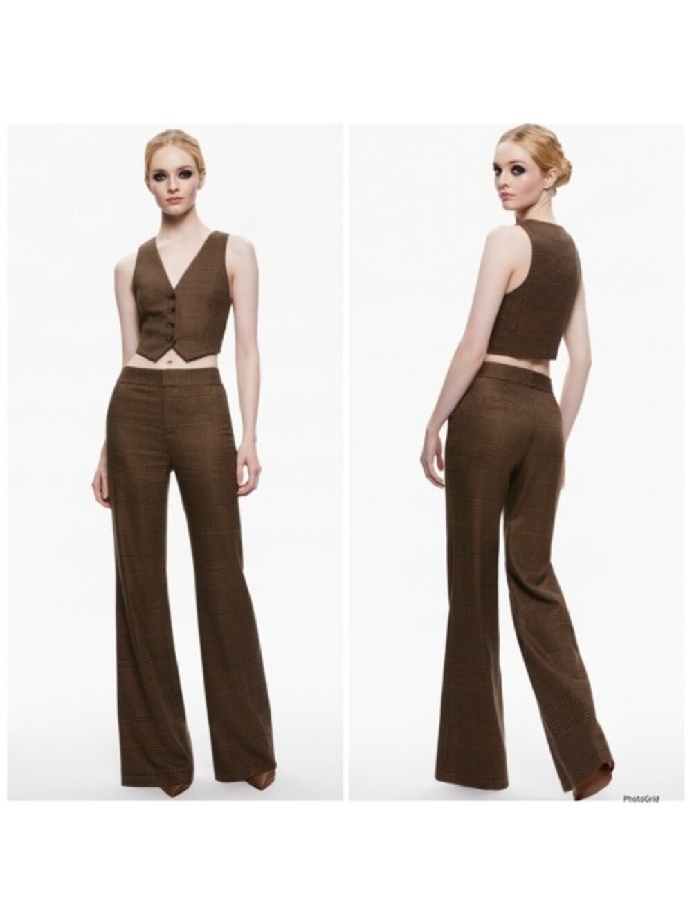 Alice + Olivia Donna Cropped Houndstooth Vest in Brown and Black size 10 - Picture 7 of 13